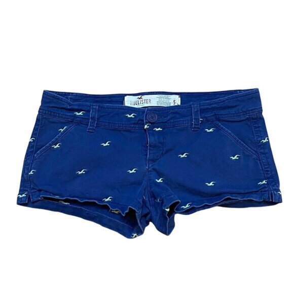 Y2K Hollister Stretch Navy Blue Shorts Size 5 With‎ Embroidered Logo Design - Picture 1 of 6